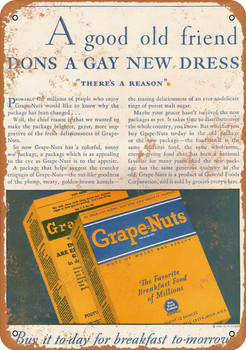 1930 General Foods Grape-Nuts - Metal Sign