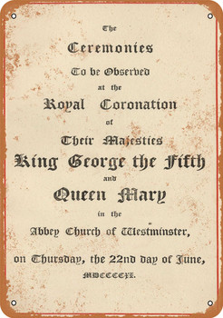 1911 Coronation King George and Queen Mary - Metal Sign