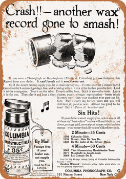 1910 Columbia Phonograph Indestructible Cylinder Records - Metal Sign