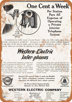 1910 Western Electric Inter-Phones Telephones - Metal Sign