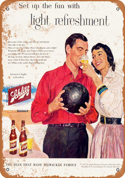 1957 Schlitz Beer and Bowling - Metal Sign