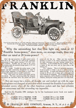 1906 Franklin Automobiles - Metal Sign