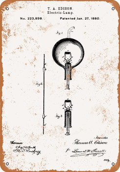 1880 Thomas Edison Electric Light Bulb Patent - Metal Sign