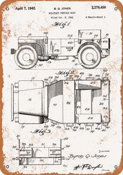 1942 Military Vehicle Patent - Metal Sign