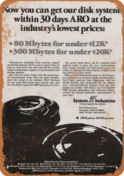 1977 System Industries 80 MB Hard Disks - Metal Sign