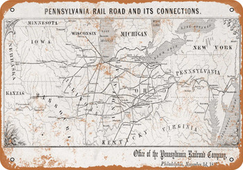 1857 Pennsylvania Railroad Map - Metal Sign