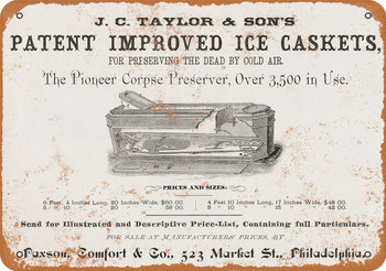 1881 Ice Caskets for Preserving the Dead - Metal Sign