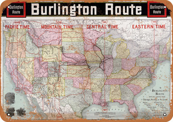 1892 Burlington Route Railroad Map - Metal Sign