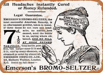 1895 Emerson's Bromo Seltzer for Headaches - Metal Sign