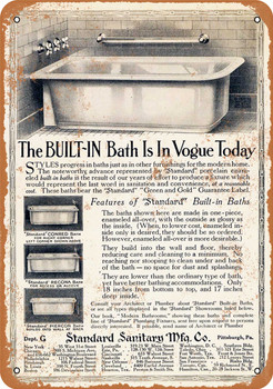 1915 Standard Built-In Bathtubs - Metal Sign