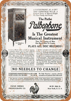 1915 Pathephone Phonograph and Records - Metal Sign