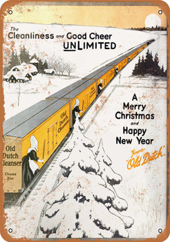 1916 Old Dutch Cleanser Christmas and Railroads - Metal Sign