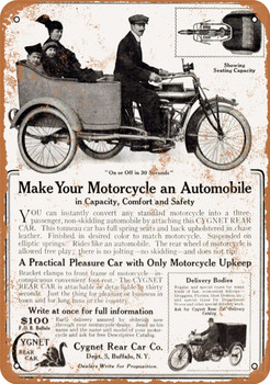 1916 Turn Your Motorcycle Into an Automobile - Metal Sign