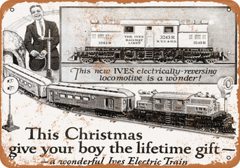 1924 Ives Electric Toy Trains for Christmas - Metal Sign