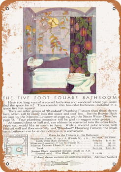 1930 Standard Five Foot Square Bathroom Fixtures - Metal Sign