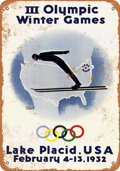 1932 Winter Olympics Lake Placid New York - Metal Sign