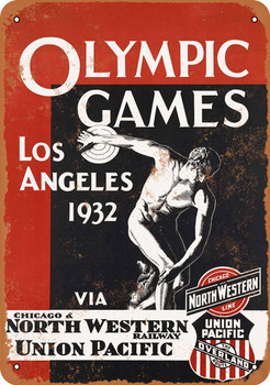 1932 Railroads to the Olympics Los Angeles California - Metal Sign
