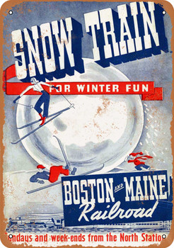 1946 Boston and Maine Railroad Snow Train - Metal Sign