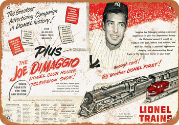 1950 Joe DiMaggio for Lionel Trains - Metal Sign