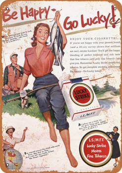 1951 Lucky Strike Cigarettes and Fishing - Metal Sign