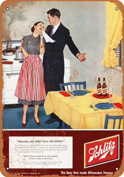 1952 Schlitz Beer Burned Dinner - Metal Sign