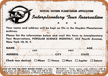 1952 Sign Up For the First Interplanetary Flights - Metal Sign