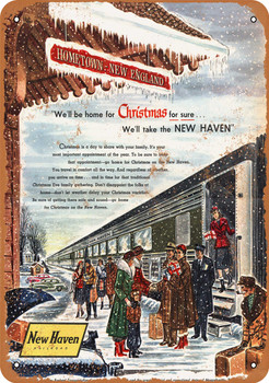 1953 New Haven Railroad and New England Christmas - Metal Sign