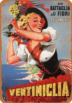 1957 Battle of the Flowers Italy - Metal Sign