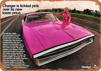 1970 Dodge Charger Panther Pink - Metal Sign