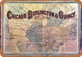 1882 Chicago, Burlington & Quincy Railroad Map - Metal Sign