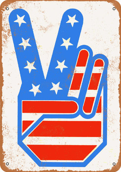 1972 Peace Fingers Flag - Metal Sign