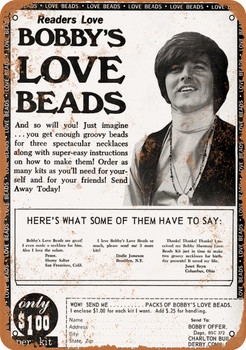 1972 Bobby Sherman Love Beads - Metal Sign