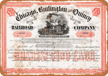 1887 CB&Q Stock Certificate - Metal Sign