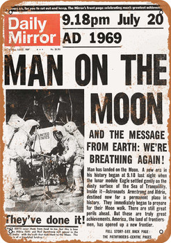 1969 Man Lands on the Moon Headline - Metal Sign