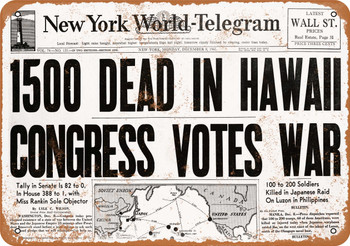 1941 Pearl Harbor Headline - Metal Sign