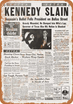 1963 Kennedy Slain Headline - Metal Sign