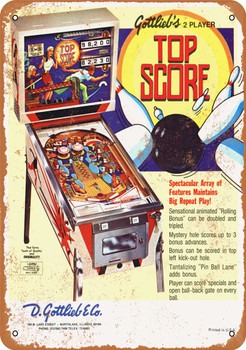 1975 Top Score Pinball Machine - Metal Sign