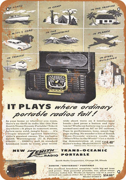 1947 Zenith Trans-Oceanic Portable Radios - Metal Sign