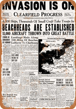 1944 Normandy Invasion Headline - Metal Sign