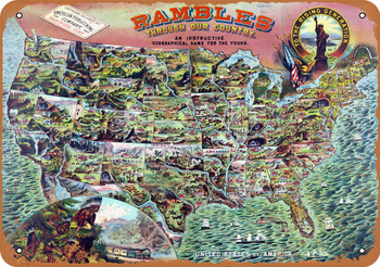 1890 Rambles Through Our Country Map Game - Metal Sign