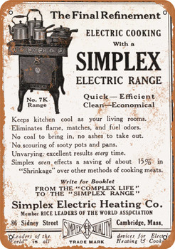 1915 Simplex Electric Range - Metal Sign