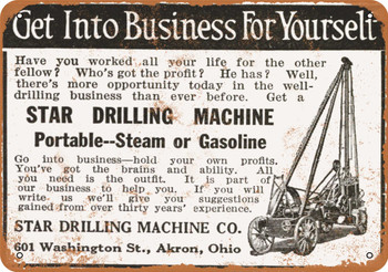 1915 Portable Well Drilling Machine - Metal Sign