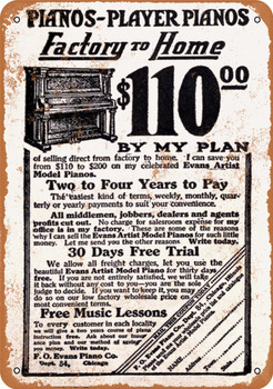 1915 Player Pianos for the Home - Metal Sign