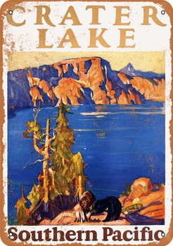 1928 Southern Pacific Railroad to See Crater Lake - Metal Sign