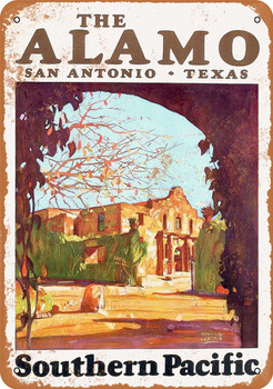 1929 Southern Pacific Railroad to The Alamo San Antonio Texas - Metal Sign