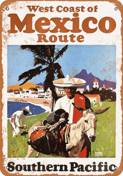 1929 Southern Pacific Railroad West Coast of Mexico Route - Metal Sign
