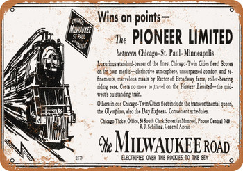 1932 Milwaukee Road Pioneer Limited - Metal Sign
