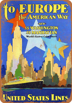 1932 United States Lines to Europe the American Way - Metal Sign