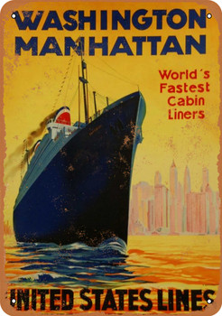 1933 United States Lines World's Fastest Cabin Liners - Metal Sign