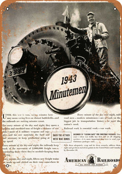 1943 American Association of Railroads Minutemen - Metal Sign